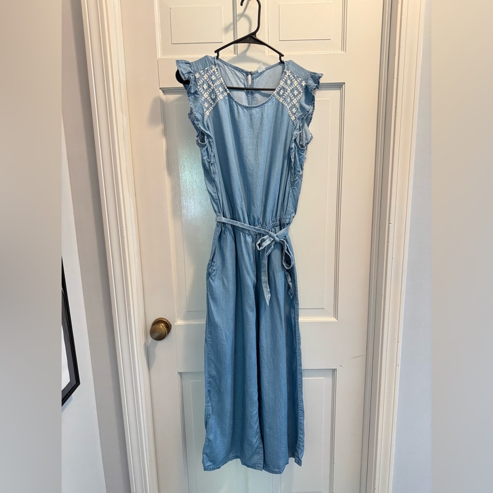 Old Navy Light Blue Denim Jumpsuit with Ruffles